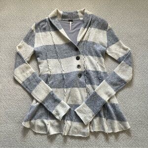 Free People Angora Blend Cardigan in Gray and White Stripe